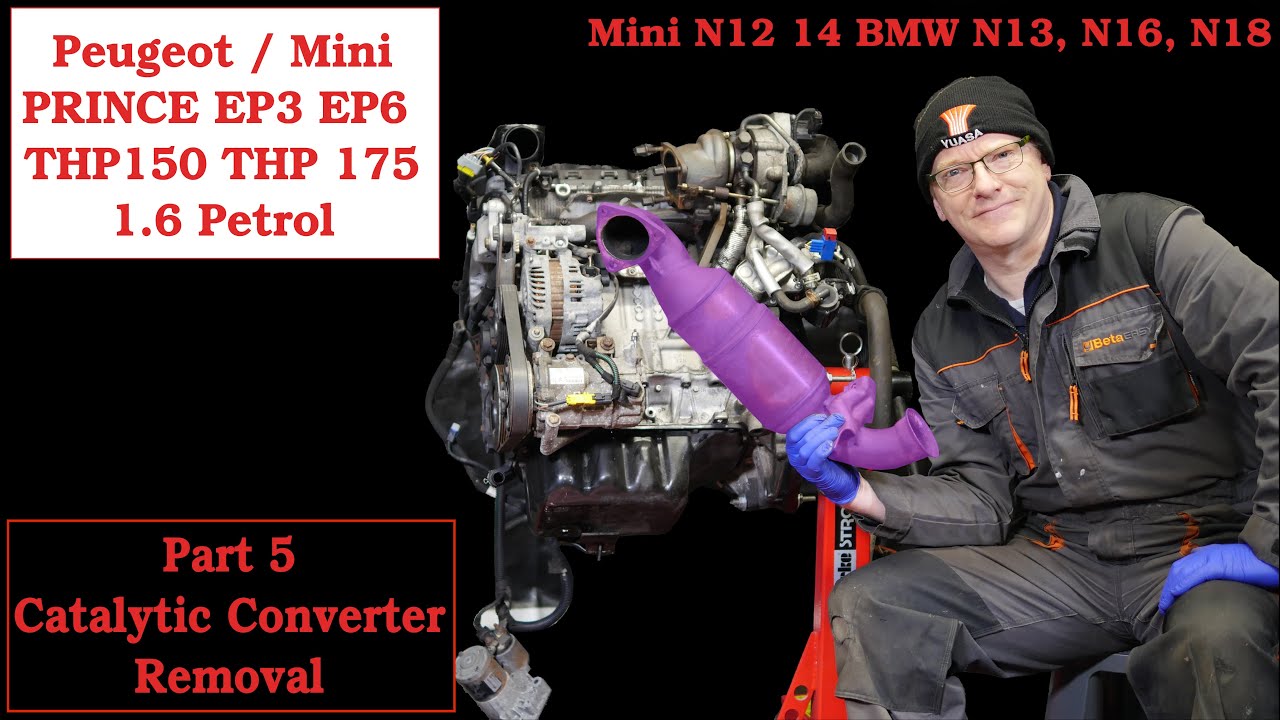 Part 5 Catalytic Converter, Oxygen Sensors removal on a Peugeot EP6 THP 150 Prince engine