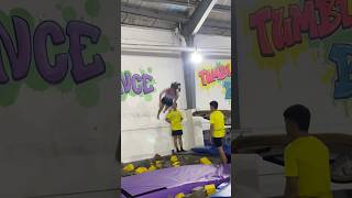 Practicing cheerleading stunts after gymnastics training #cheerstunts #gymnast #trampoline #cheer