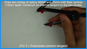 Transverse common tangent - Internal tangent - Engineering drawing -Technical drawing