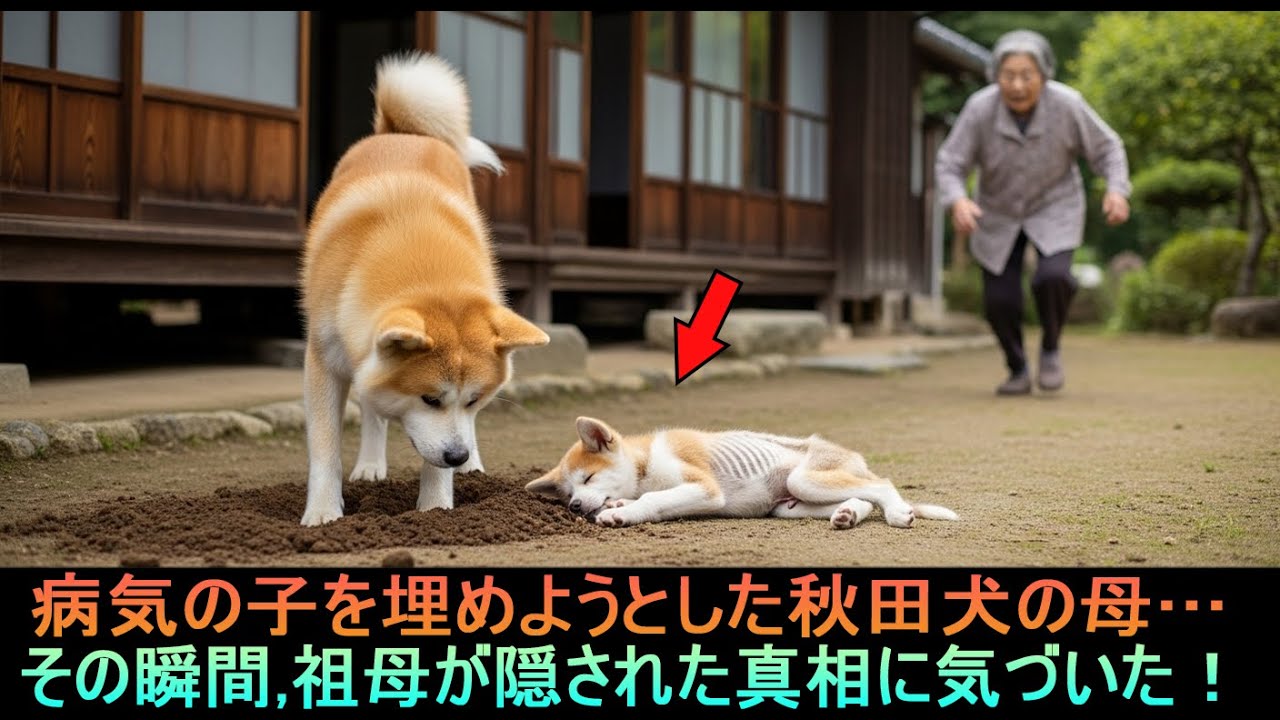 病気の子を埋めようとした秋田犬の母、その瞬間…祖母が隠された真相に気づいた!