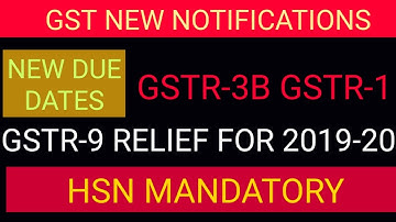 GST NEW NOTIFICATIONS / NEW DUE DATES FOR GSTR-3B & GSTR-1 / GSTR-9 RELIEF FOR 2019-20/HSN MANDATORY