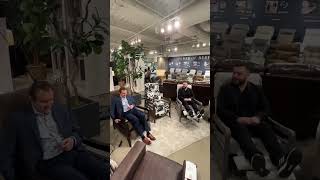 It’s not all fun and games at the furniture buyers market, until you play with pushback recliners! It’s not all fun and games at the furniture buyers market, until you play with pushback recliners!
