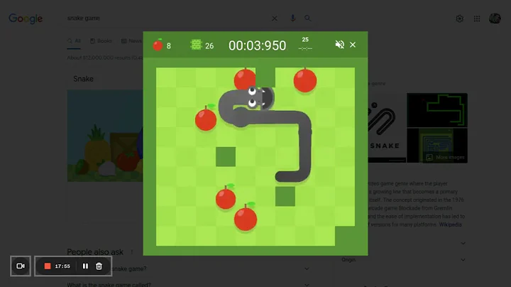 Google Snake: Walls Mode (Fast); 25 Apples; Small Map; 5 Apples