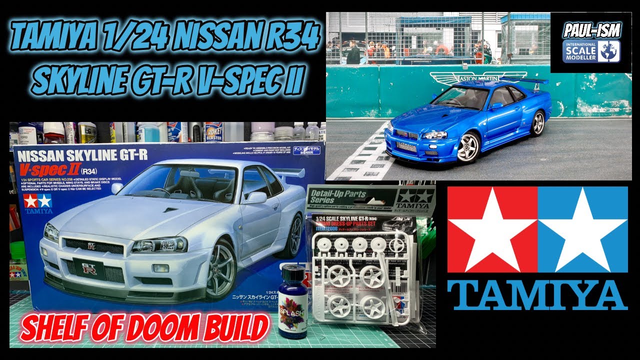 HOW TO PAINT SCALE MODEL CAR WITH SPRAY CAN PAINT Aoshima 1/24 Mine's GT-R  R34 step by step ASMR 