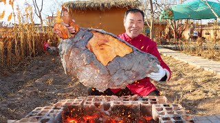 Roasted COW HEAD with Mud, So Tasty | Uncle Rural Gourmet