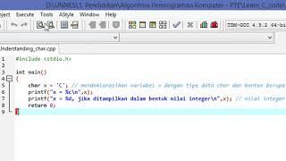 Understanding char - Belajar Bahasa C menggunakan Dev C++