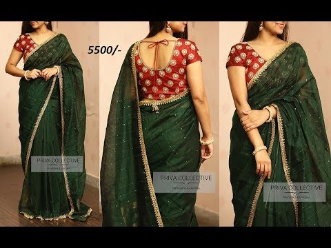 Green saree combination blouse Clearance