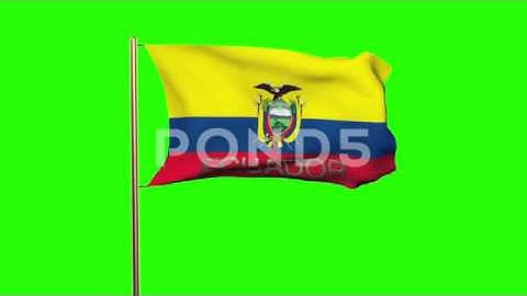 Ecuador Flag With Title Waving In The Wind. Looping Sun Rises Style. Animation