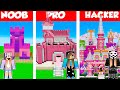 Minecraft Battle: PINK CASTLE HOUSE CHALLENGE - NOOB vs PRO vs HACKER /Animation