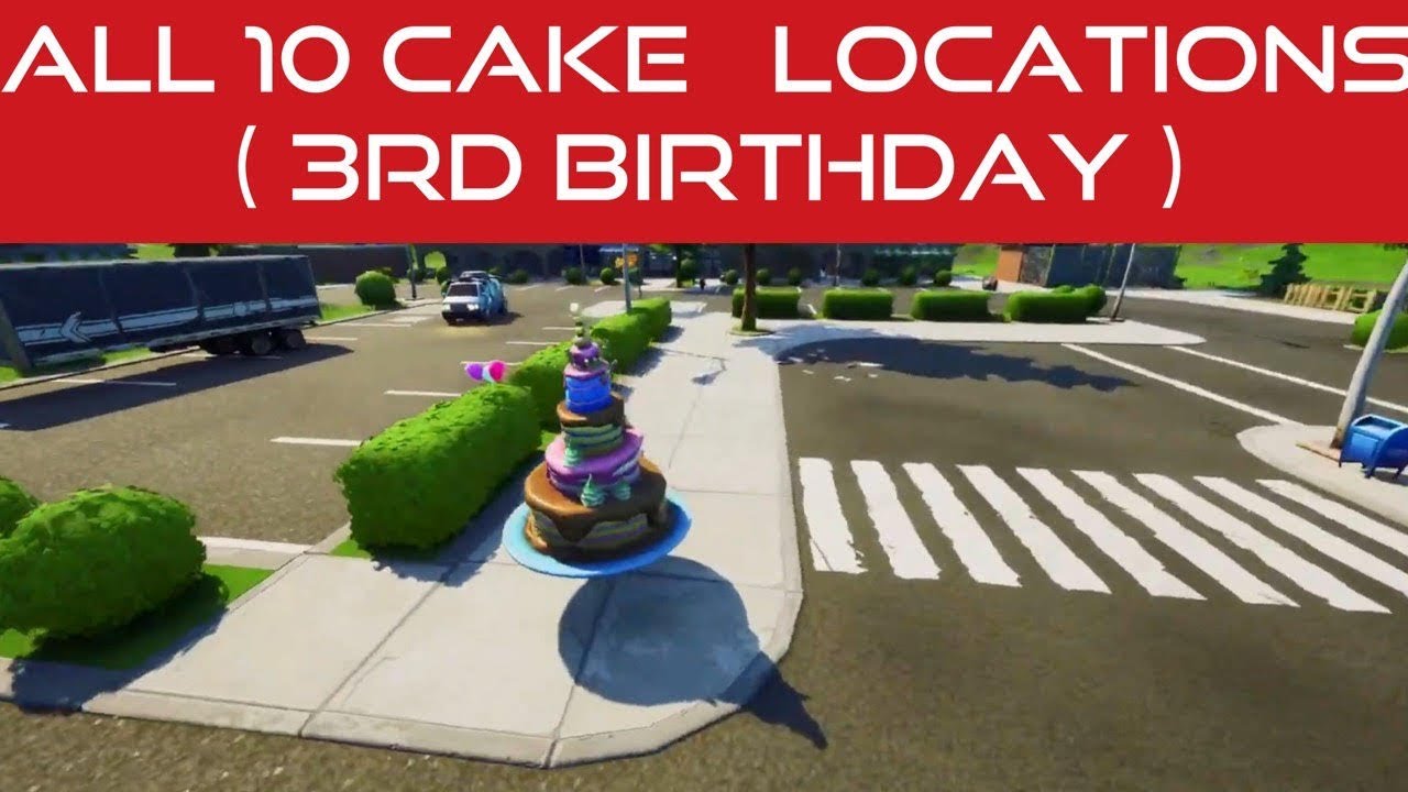 " ALL 10 CAKE LOCATIONS " | Dance in Front of Different Birthday Cakes | Fortnite
