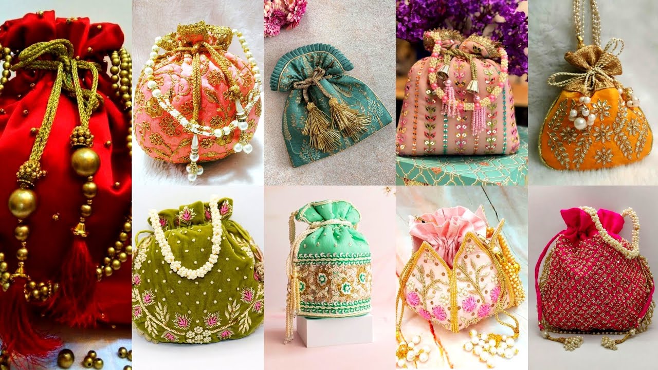 Women's Ethnic Mirror Work Multicolour Silk Fabric Embroidery Potli Bag /  Clutch / Bridal Clutch - ETHICA ONLINE