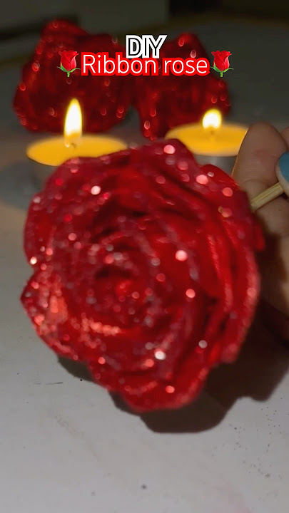 DIY Glittery ribbon rose✨🌹 #subscribe#ribbonrose#ribbonflower#ribbonroses#diy#diycrafts#roseforever