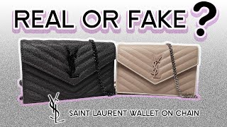 Real vs Fake Saint Laurent Monogram Chain Wallet (WOC) Calfskin Leather  Grain Finish 