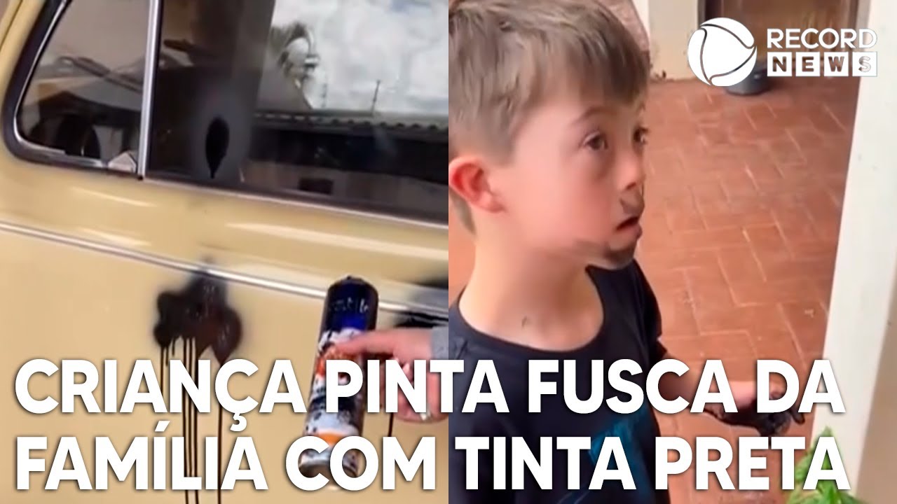 Menino viraliza ao pintar carro da família com tinta spray: 'quero viajar  num fusca preto'; veja vídeo, Mato Grosso do Sul