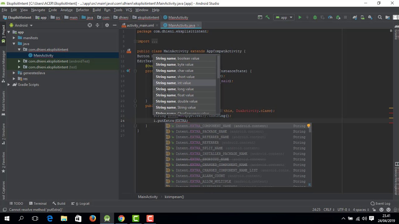 ANDROID STUDIO - EKSPLISIT INTENT - YouTube