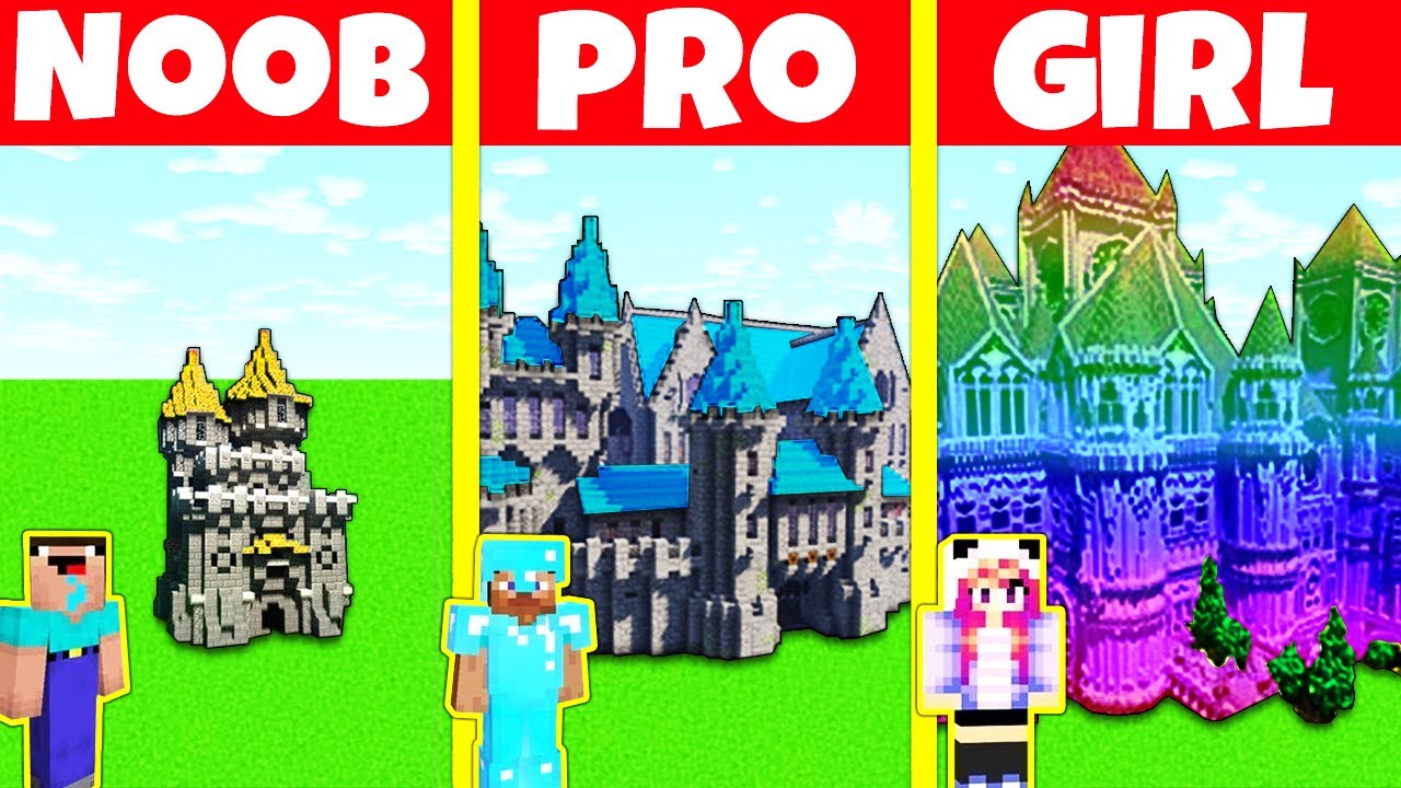 Minecraft Battle: NOOB vs PRO vs GIRL: CASTLE HOUSE BUILD CHALLENGE / Minecraft Animation