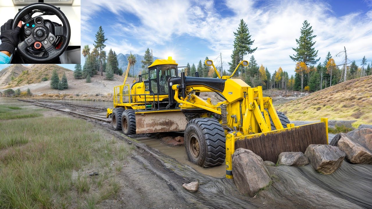 CAT 120M Motor Grader - Struggle in Deep Muddy Road | SnowRunner | Logitech G29 Gameplay