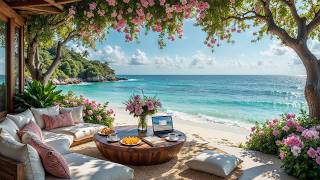 Sunny Seaside Retreat with Flowers | Soft Morning Jazz and Coastal Waves for Study & Calm Mood screenshot 5