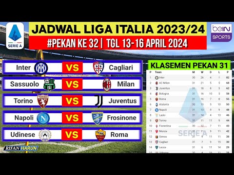 Jadwal Liga Italia 2024 Pekan 32 | Inter Milan vs Cagliari | Klasemen Serie A 2023/2024 Terbaru~Live