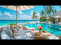 Elegant Bossa Nova Jazz &amp; Ocean Wave Sounds at Morning Beach Cafe Ambience for Relax, Study, Work