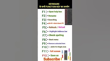 Use of Function key|| F1 | F2 | F3 | F4 | F5 | F6 | F7 | F8 | F9 | F10 | F11 | F12 ||#functionkeys