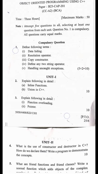 Object oriented programming using C++ 👍 BCA kuk University previous ...