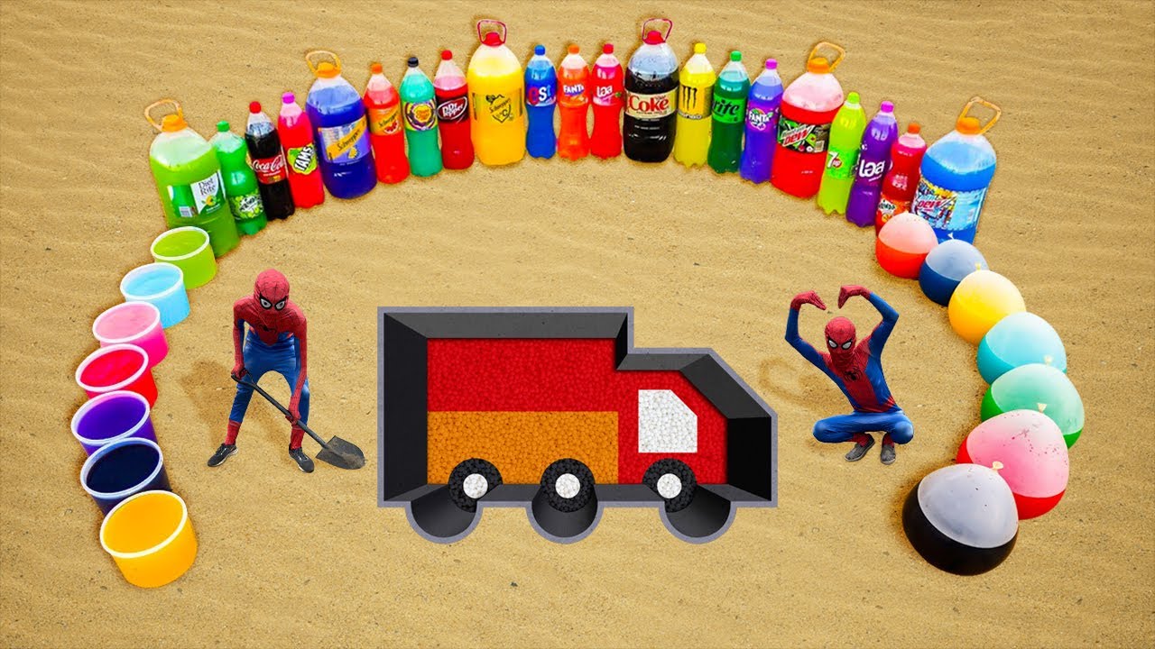 How to Make Box Truck with Cement \u0026 Orbeez, Big Balloons Fanta, Coca Cola and Mentos Underground