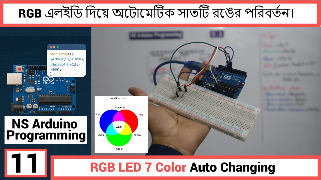 RGB LED 7 Color Auto Changing | NS Arduino Programming 11 - YouTube