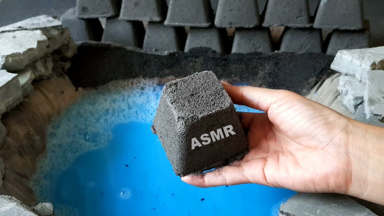 ASMR : Crumbling Cement Charcoal Blocks in Fin Fin Pool #277