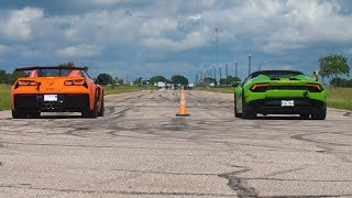 2019 Corvette ZR1 vs Lamborghini Huracan (Ooh-rah-khan) Drag Race