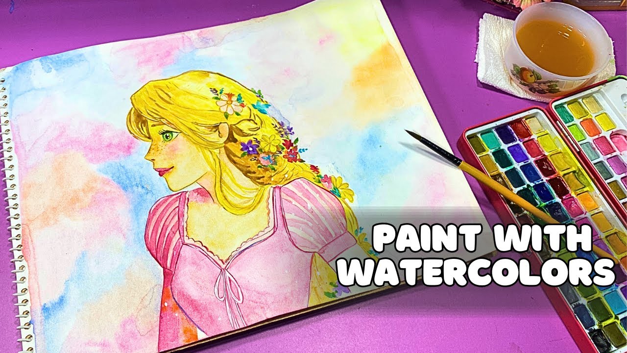 Painting Rapunzel with Watercolors | Watercolor tutorial for beginners