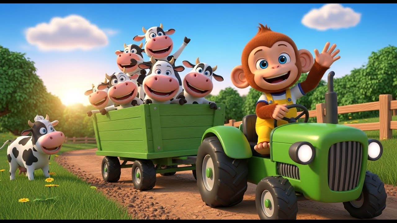 Baby Monkey’s Cow Ride! 🐵🚜🐄 Fun Tractor Adventure on the Farm! | Monkey Farm Life