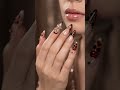 3D Cherry Press On Nails Burgundy Floral, Tortoise Shell French Tip #nailart #naildesign #nailinspo