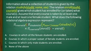 #DBMS #CSE #GATE 2007 #Question 59 #RelationalAlgebra