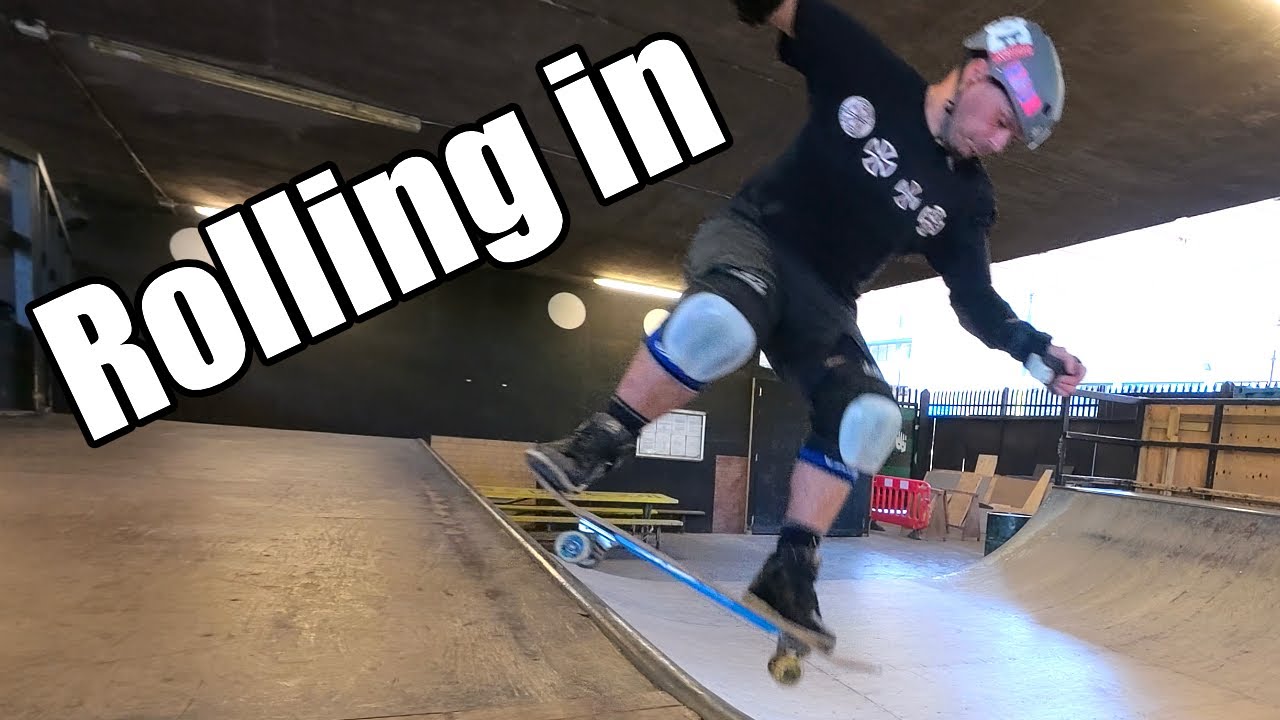 Learning how to roll in on a mini ramp