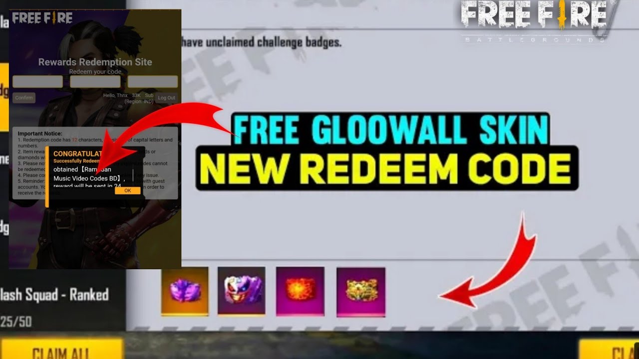 FFWS REDEEM CODE TODAY || FREE FIRE FREE GLOO WALL SKIN REDEEM CODE || FREE FIRE REDEEM CODE TODAY