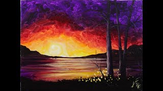 paint acrylic sunset painting beginners step canvas lake paints