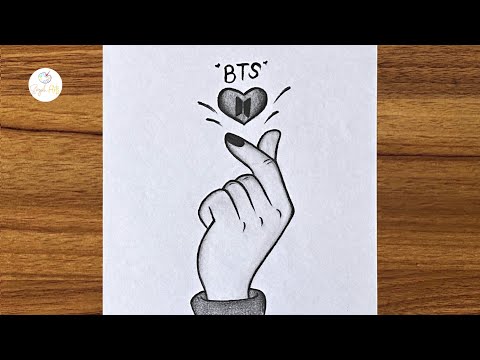 Easy BTS drawing || How to draw Tumblr Korean heart || Pencil sketch of BTS Army