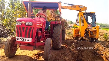 Jcb 3dx Backhoe Loader Machine Loading Mud In Swaraj 742 XT & Mahindra 475 Di Tractor | Jcb Tractor