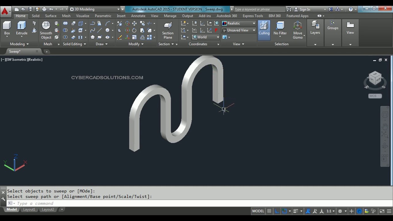 How to Sweep a section along a path in AutoCAD 3D YouTube