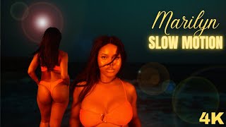 Sunset By The Beach | Marilyn In Butterfly Swimwear | 4K Slow Motion