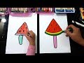 Dạy vẽ que kem Dưa hấu ♥ How to Draw a Watermelon Ice Cream ♥