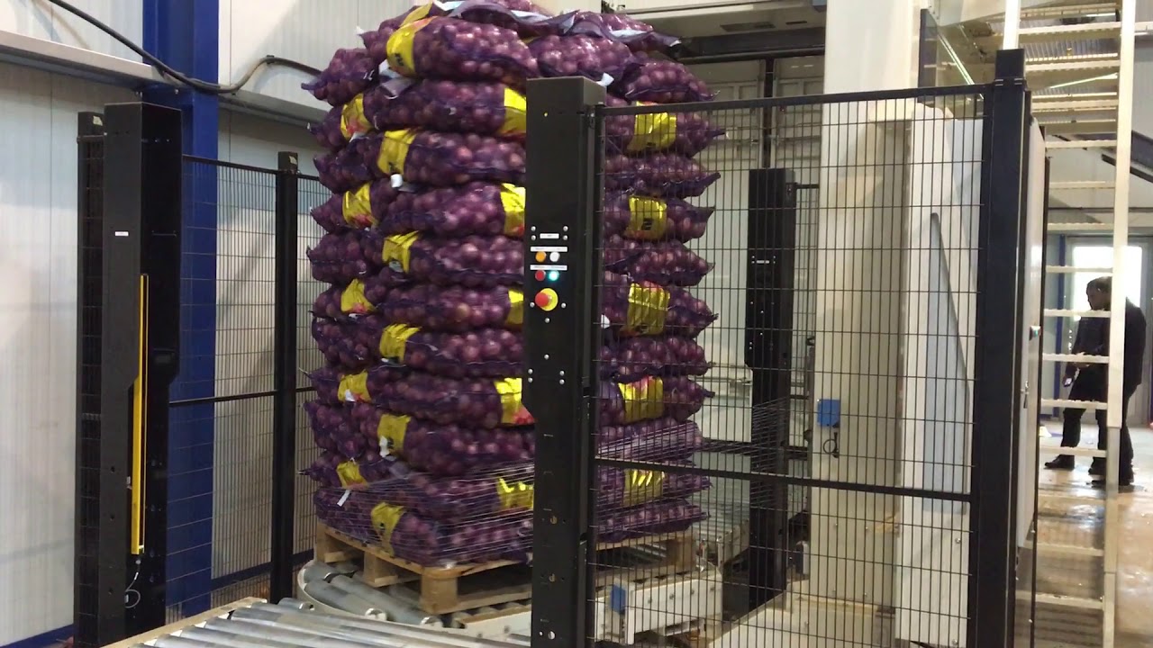 1203 Onion bags 25kg Palletizing Wrapping YouTube