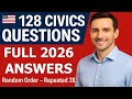128 Civics Questions for US Citizenship Interview 2025 – Random Order, Complete Answers, Repeated 2X