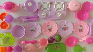 ASMR satisfying with unboxing pink kitchen playset Unboxing with hello kitty toys review