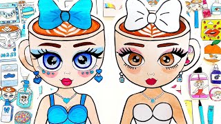 💄Paper DIY💄Ballerina Cappuccina Blue&White Skincare +Makeup +Nails Diy!💙🤍|Blind Bag Unboxing