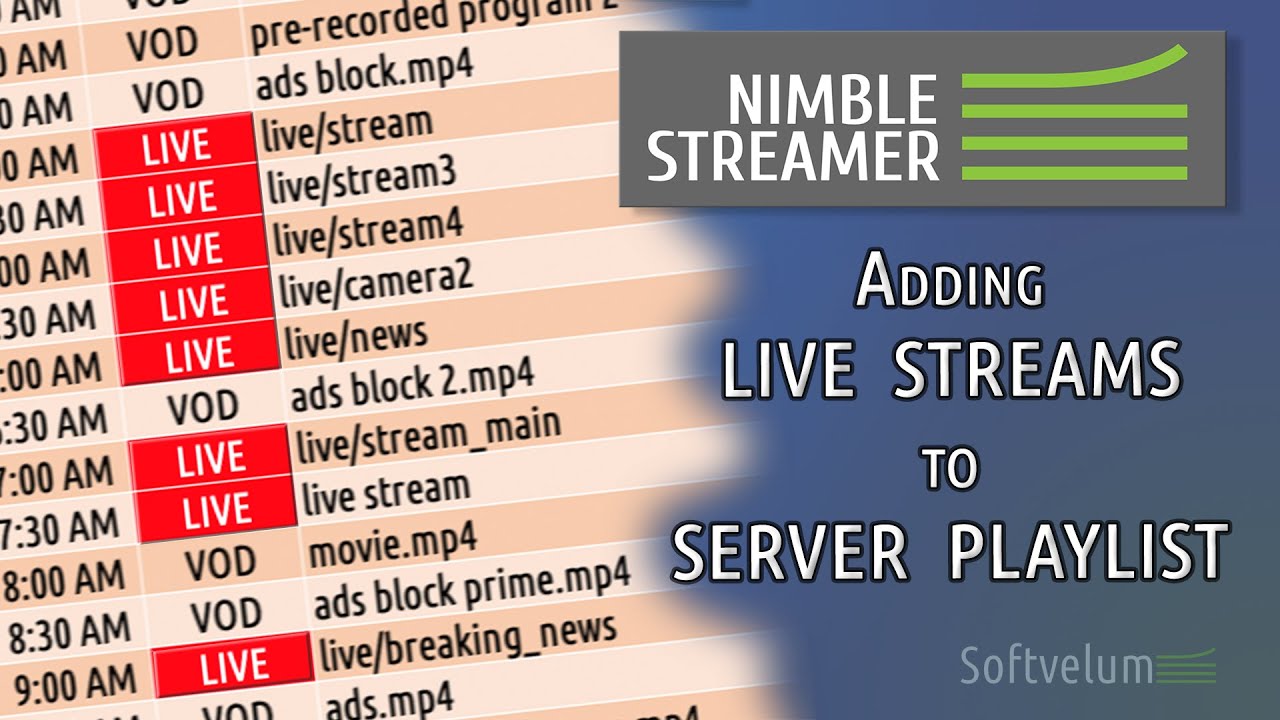 Nimble Streamer Playout mix content into live output