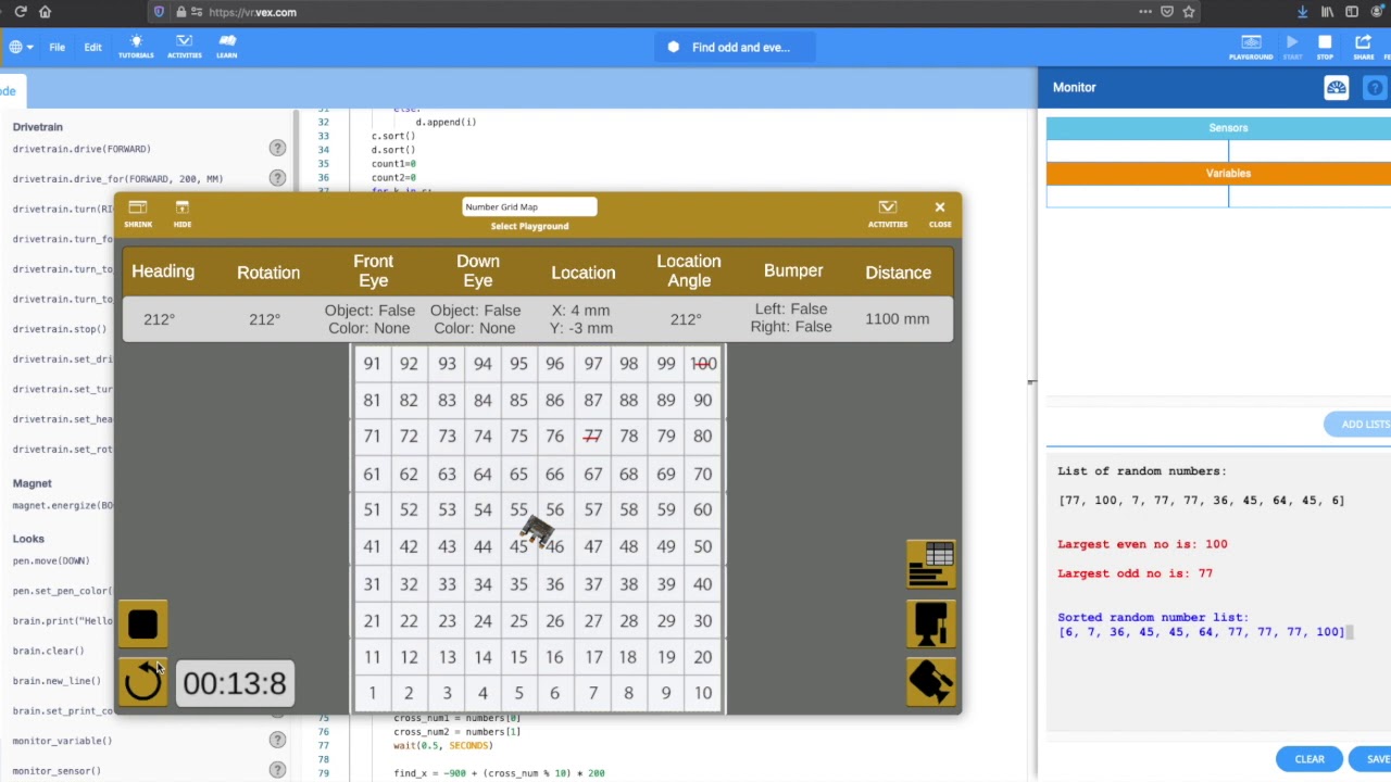 Find the largest even and odd numbers in a list (Python VEXCode VR ...
