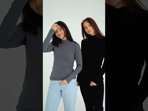 Женский базовый гольф черный 95% хлопок 5% эластан, воротник-стойка | Наталюкс 41-2402, видео 1