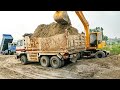 Crazy Excavator Driver Fully Over Load Poor Truck Dumpster.